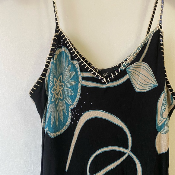 Vintage Plum Black and Blue Floral Ruffled Spaghetti Strap Maxi Dress size 6 - Picture 3 of 5